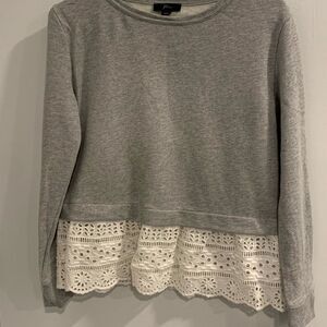 J. Crew Gray Boxy Sweatshirt Blouse  with Ruffled Lace Hem